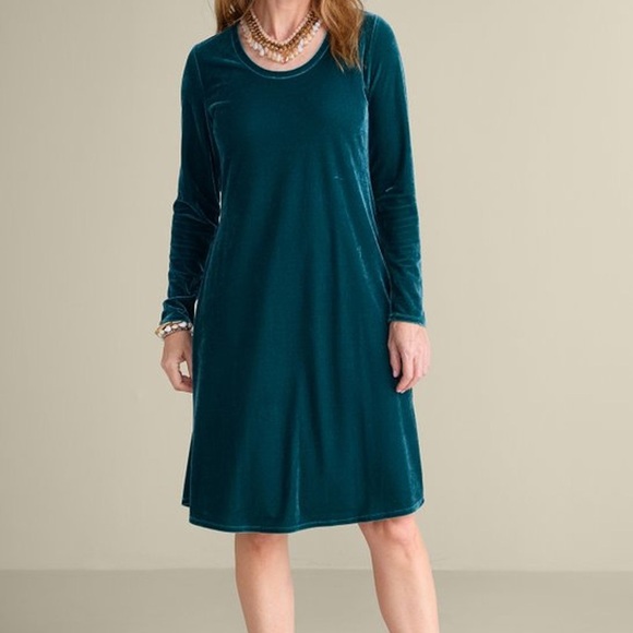 Soft Surroundings Crushed Velvet Embroidered Boho Dress Green 1X - Picture 1 of 4